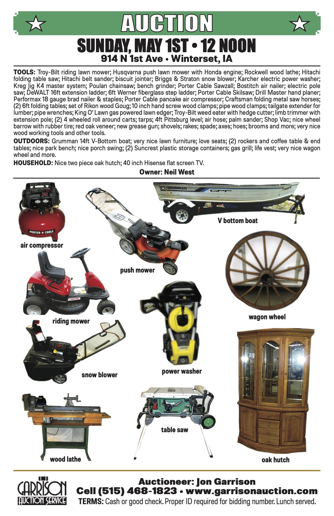 Garrison Auction Service Auctions & Estate Sales Winterset, Iowa