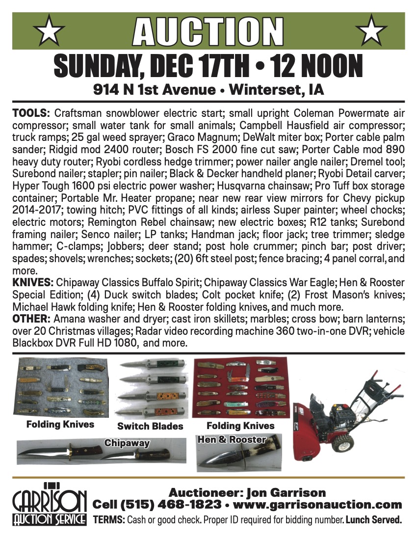 Garrison Auction Service Auctions & Estate Sales Winterset, Iowa